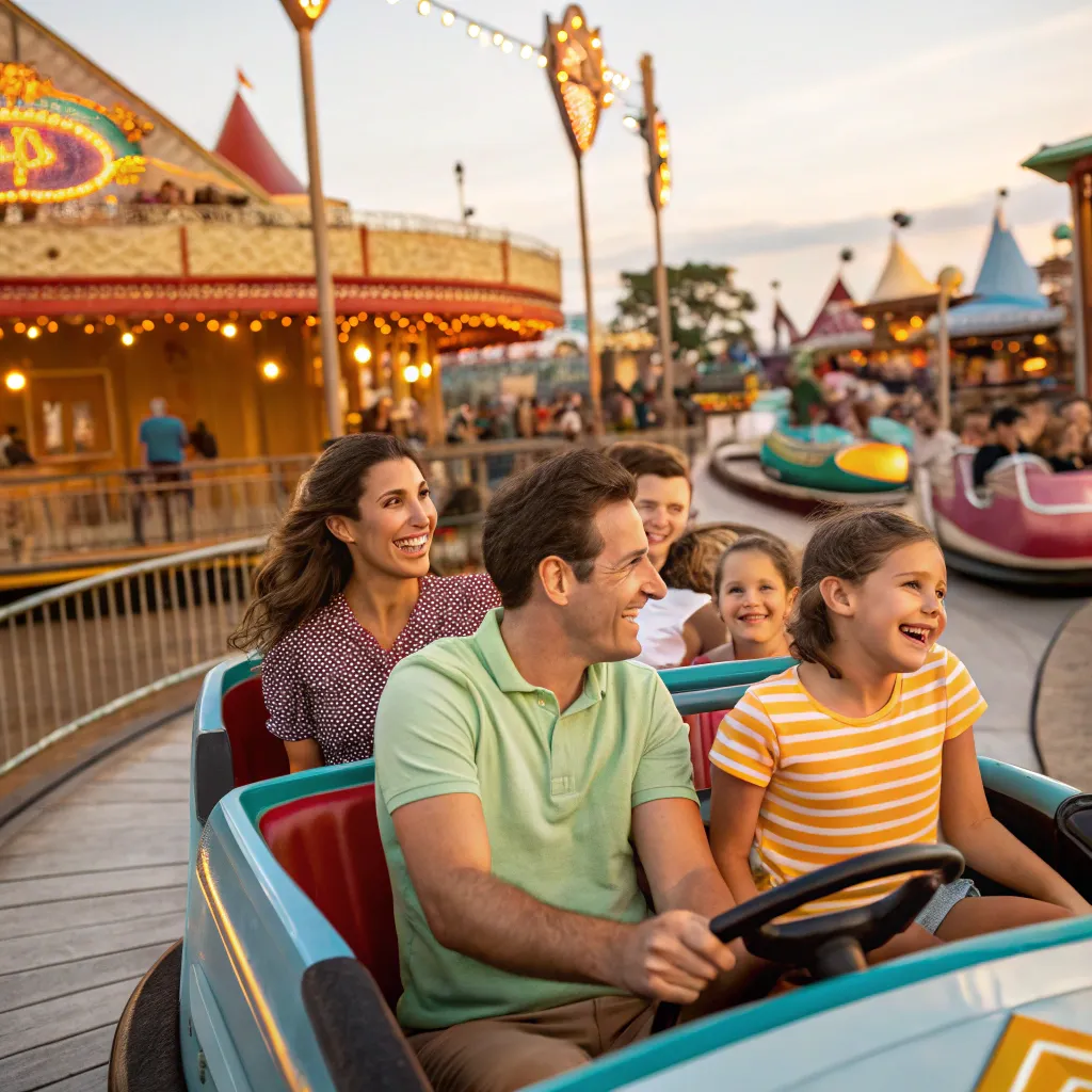 Families enjoying rides at AdventureLand